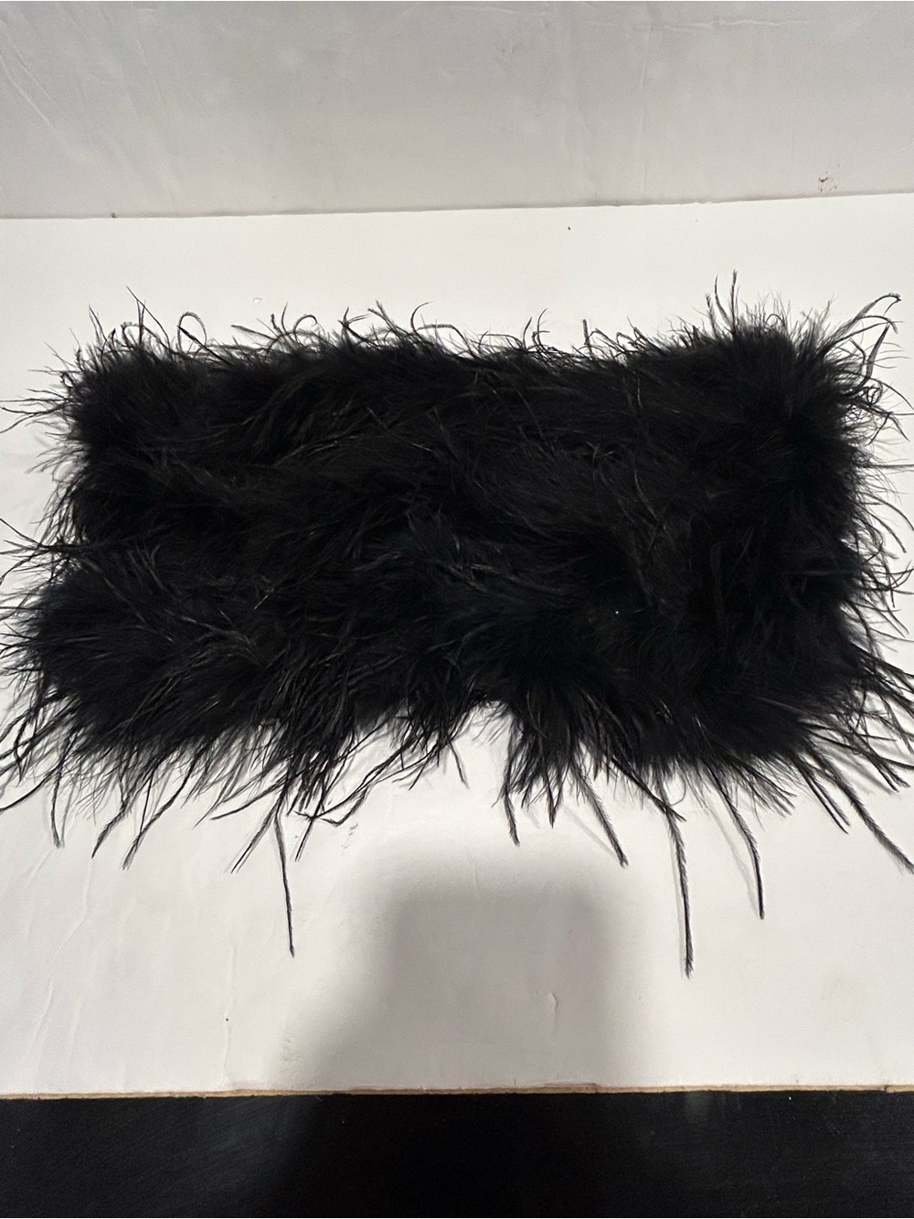 Klesis Black Faux Ostrich Feather Bandeau Tube Top Crop Medium Glam Festival